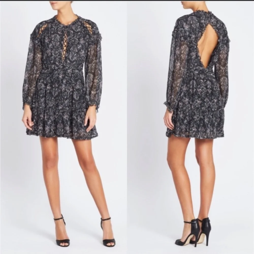 IRO Darling Long Sleeve Open‎ Back Printed Mini Dress Size 38 (6)